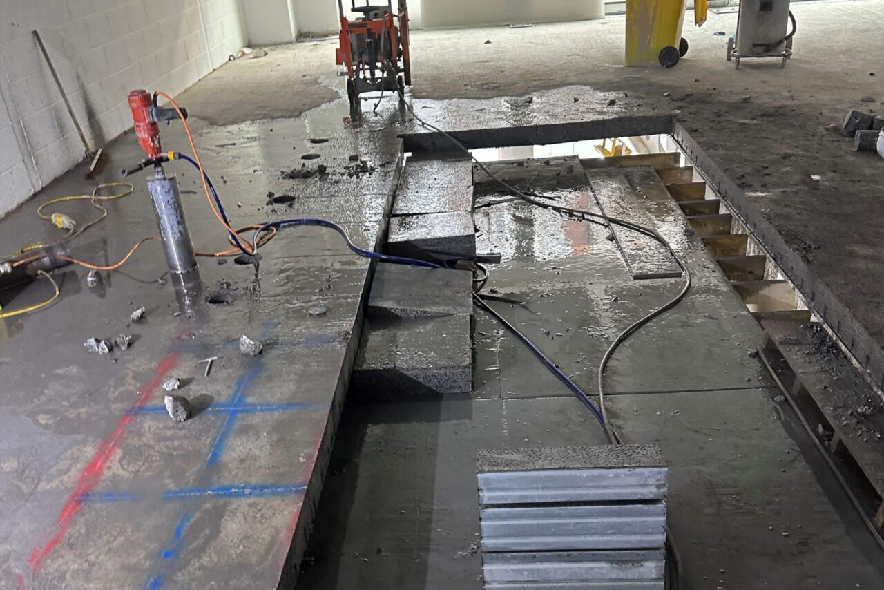 cutting a bespoke staircase opening in reinforced concrete cutting