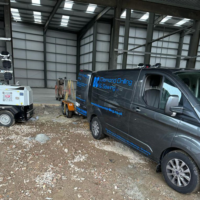 diamond drilling london contractor van parked warehouse